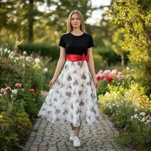 Bonnie Jean Girl's Short Sleeve Velvet Black White Red Embellishment Size 14 EUC